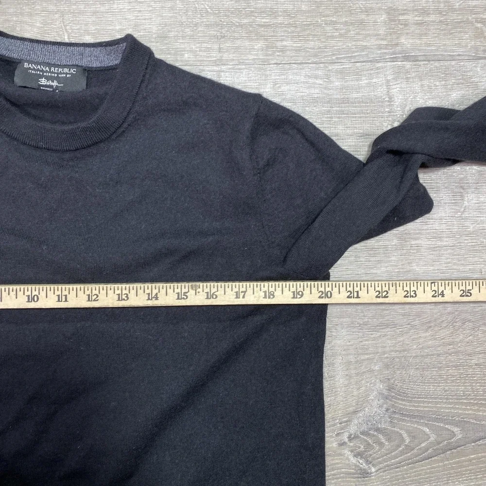 Banana Republic Sweater Mens Large Black Italian Merino Wool Crewneck‎ Pullover